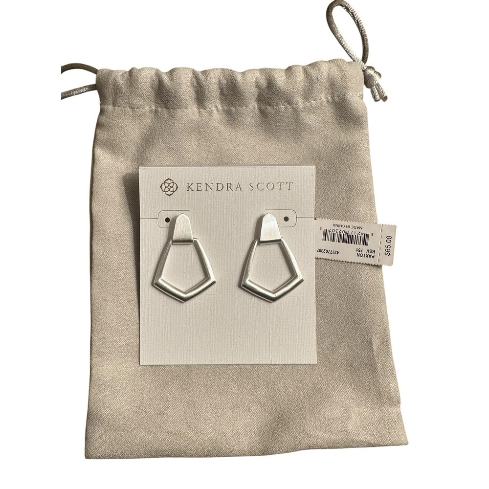 Kendra Scott Paxton Hoop Drop Earrings Silvertone Lightweight Post Back NEW $65